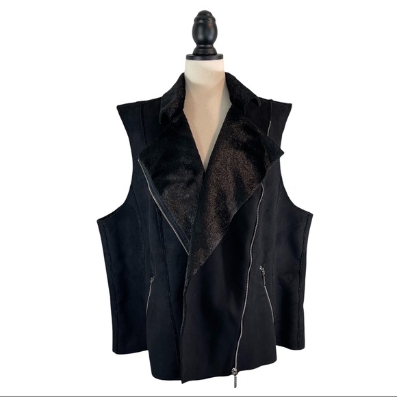 Michael Kors Faux Fur Moto Vest Black Suede Zip Front, New w/ Tags, Size 20W